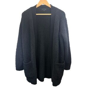 Barefoot Dreams CozyChic Cardigan Black Ribbed Collar Pockets Women's Sz S Comfy